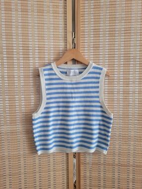 ZARA Striped Blue & White Knit Tank Top